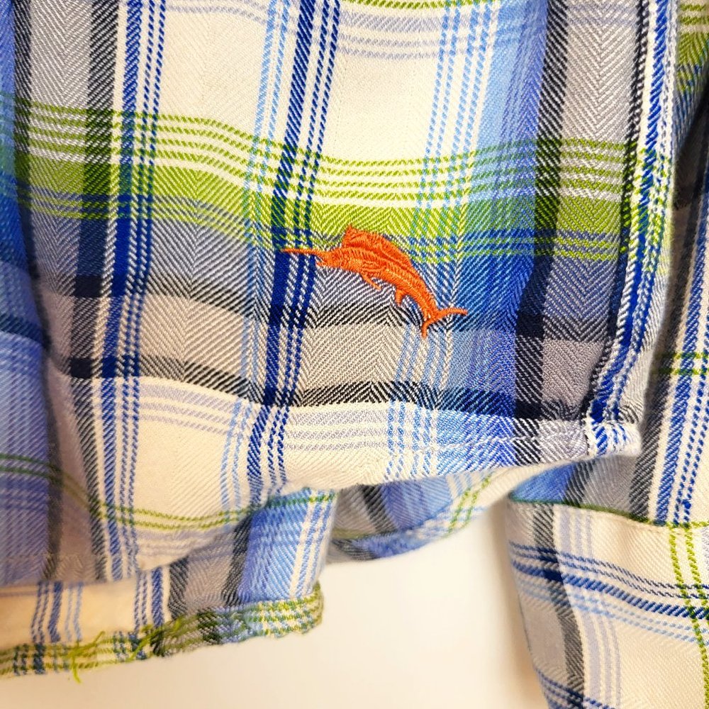 Tommy Bahama White Blue Green Plaid Long Sleeve Button Up Shirt, Size XL, EUC - Picture 7 of 10
